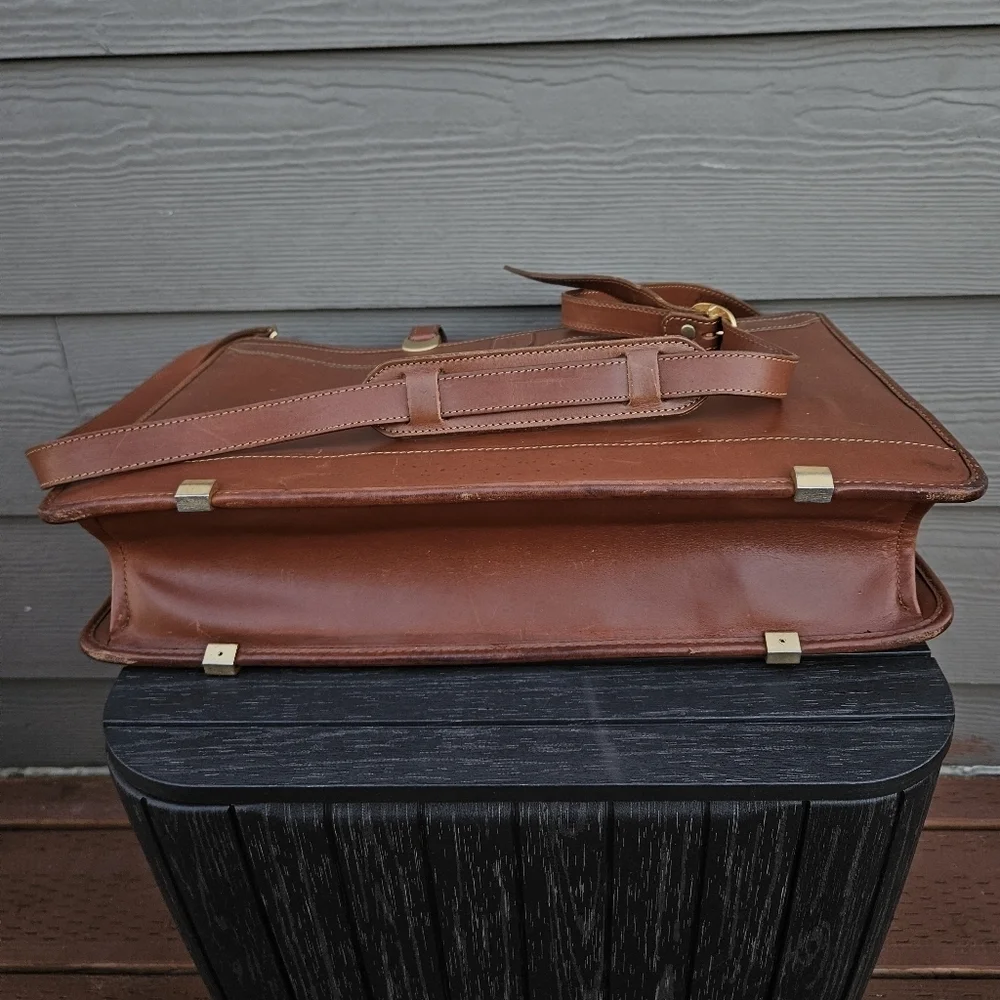 Vintage Hartmann by Lombardo Cognac Brown Leather Briefcase Lawyer Bag Crossbody